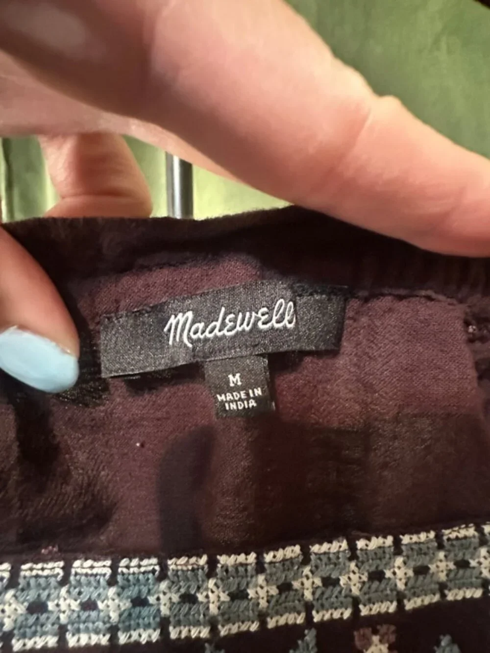 Madewell Embroidered Puff Sleeve Square Neck Top Brown Size M